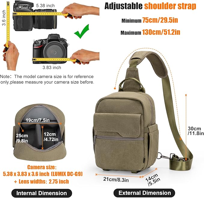 Cwatcun Camera Sling Bag Compact Large Camera Case, Waterproof Canvas Crossbody
