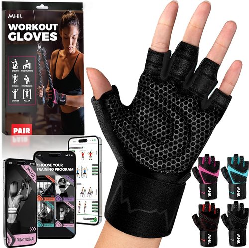 MhIL Workout Gloves for Women - Breathable Gym Gloves with Palm Protection & Enhanced Grip - Padded Weightlifting Gloves with Wrist Wraps Support