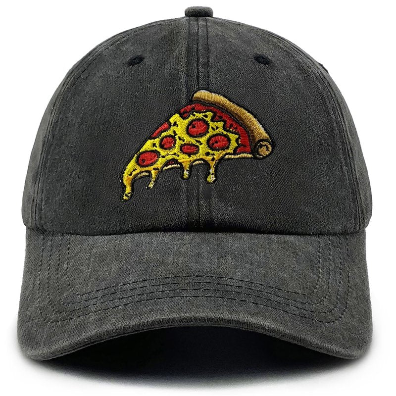 Pizza Embroidered Baseball Cap Vintage Washed Cotton Hat for Men Women