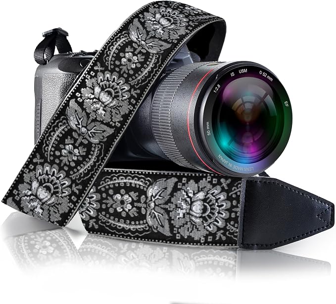 Art Tribute Camera Strap, Vintage Embroidered Neck Shoulder & Crossbody Camera