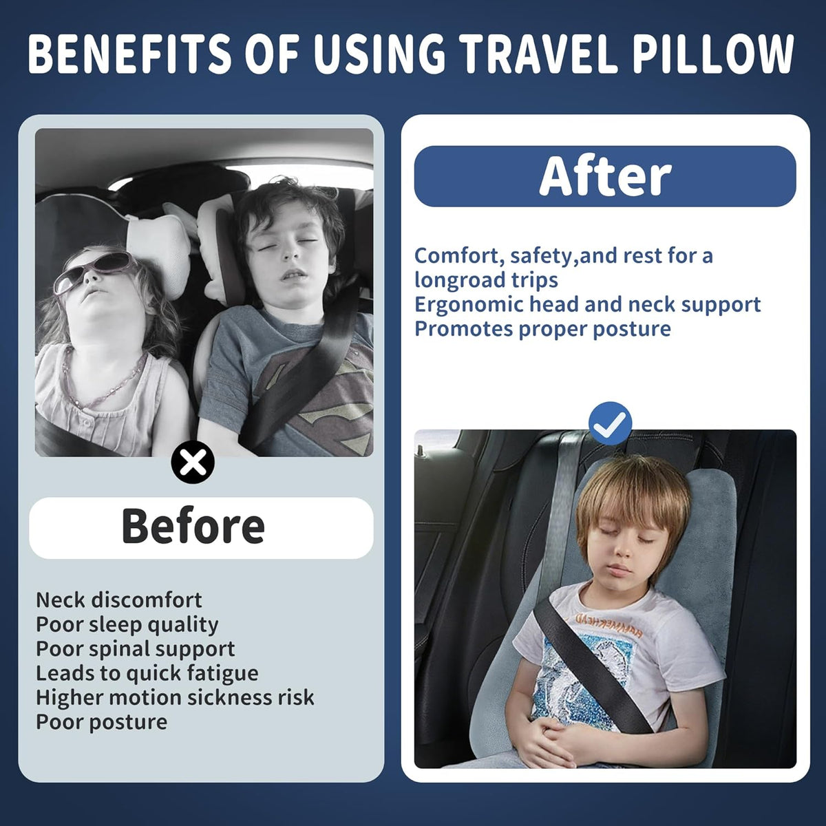 Travel Pillow,Car Pillow for Kids on Road Trip,Head and Neck Support,Pink | Car Travel Essentials Sleeping Pillow for Kids and Adults with Adjustable Strap,Plush Faux Fur, High-Resilience PP Cotton