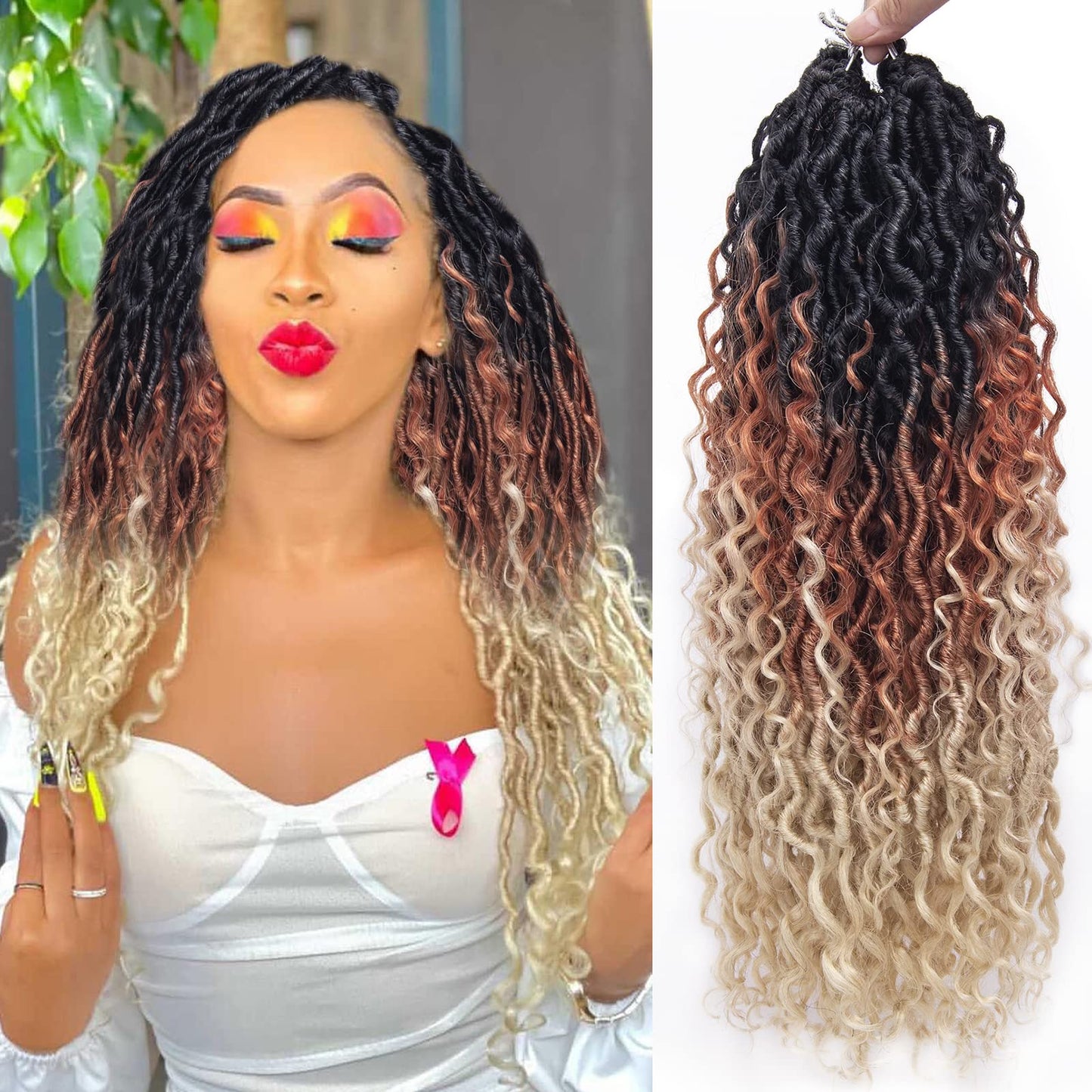 Goddess Locs Crochet Hair 18Inch Curly Faux Locs Crochet Hair River Locs Hippie Locs Pre Looped Crochet Braids Bohemian Locs Cro