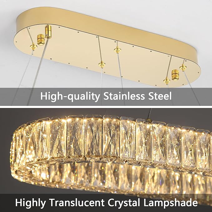 HAIXIANG Crystal 59 Inch Long Chandelier Modern Dimmable LED Chandeliers