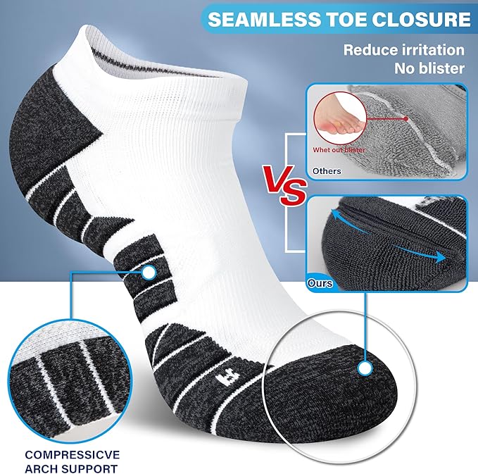 Hylaea Athletic Running Socks Cushion Padded Moisture Wicking Low Cut