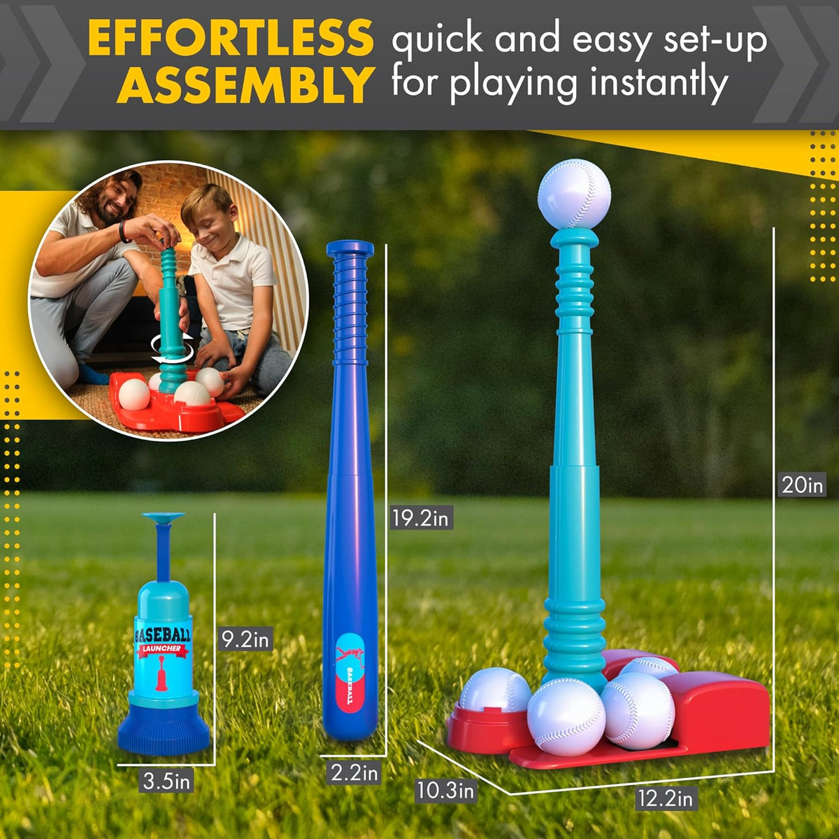 Skiennix T-Ball Stand for Kids | Adjustable Batting Tee with 6 Large Balls | Ages 1-8