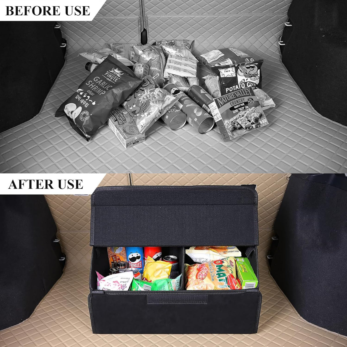 car organizers and storage for SUV,trunk organizer for sedan, leather foldable sleek box with lid,collapsible cargo bins, tool accessories containers,Collapsible Suede velvet (18 inch Covered)