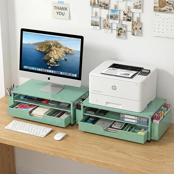 ECOLOVI Desk Organizer and Accessories, 2-Tier Computer Monitor Stand Rise