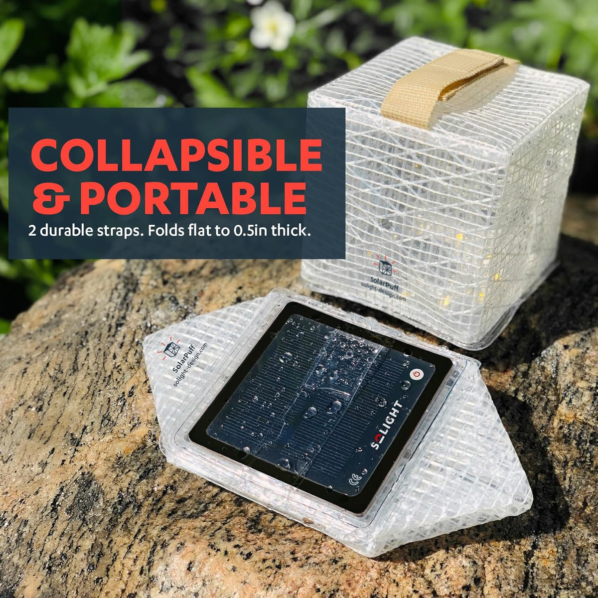 Solight Design SolarPuff Hybrid Solar Lantern - Collapsible LED Camping Light with Warm & Bright White Illumination, Waterproof & Rechargeable
