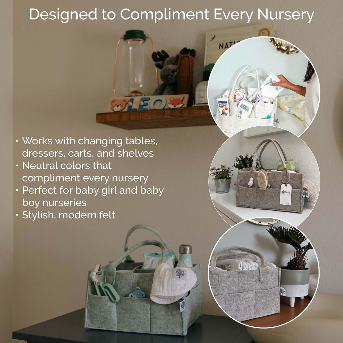 Parker Baby Diaper Caddy - Nursery Storage Bin and Car Organizer for Diapers and Baby Wipes - Sage Green, Large