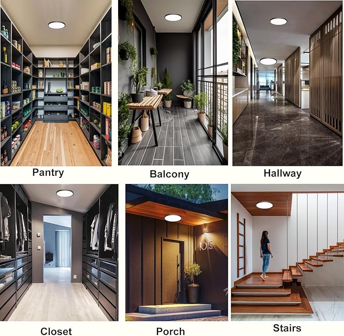 7 Inch Motion Activated Closet Light, Flush Mount Light Fixture, Motion Sensor Ceiling Light Wired for Hallway Porch Laundry Garage Basement, 3000k/4000k/6000k Black