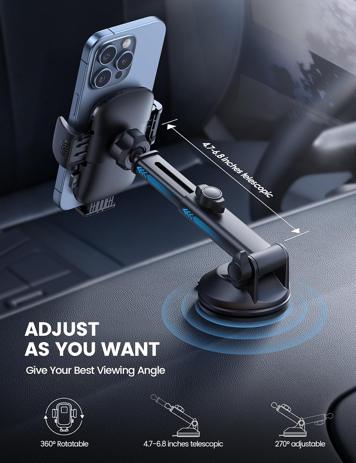 Lamicall Car Phone Holder Dashboard Vent Windshield 70 LBS Suction 3-in-1