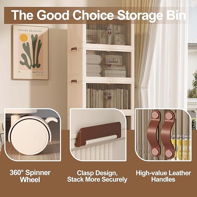 SAILUN 145Gal/580Qt Stackable Storage Bins Folding Collapsible Storage Bins with a Lid, Closet Organizers and Storage,Blush White 26" W x 17" D x 71" H