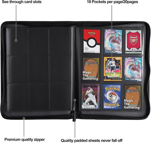 HerriaT Trading Card Binder - Premium 9 Pocket PU Cover for 360 Cards | Sturdy Album for YuGiOh, MTG & TCG