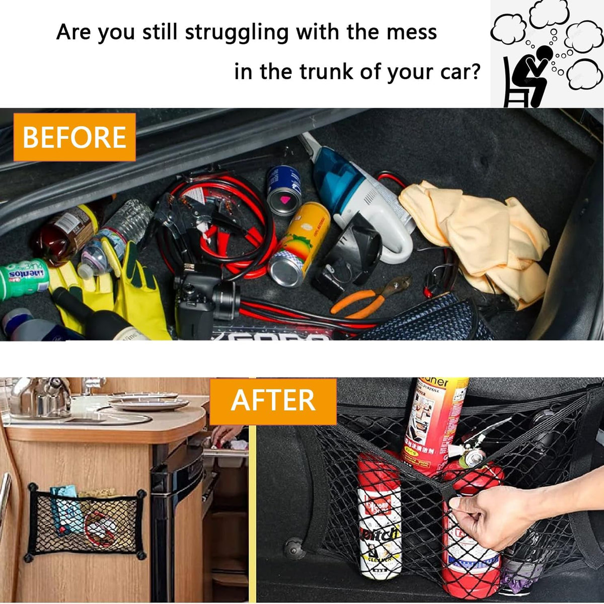 ZMD 2PCS Small Cargo Nets, Pocket Storage Rv Mesh Net Universal Elastic Automotive Cargo Netting Storage Pouch with 8Pcs Mounting Screws&Hooks for Car Truck SUV Boats (18x9.8 Inch)