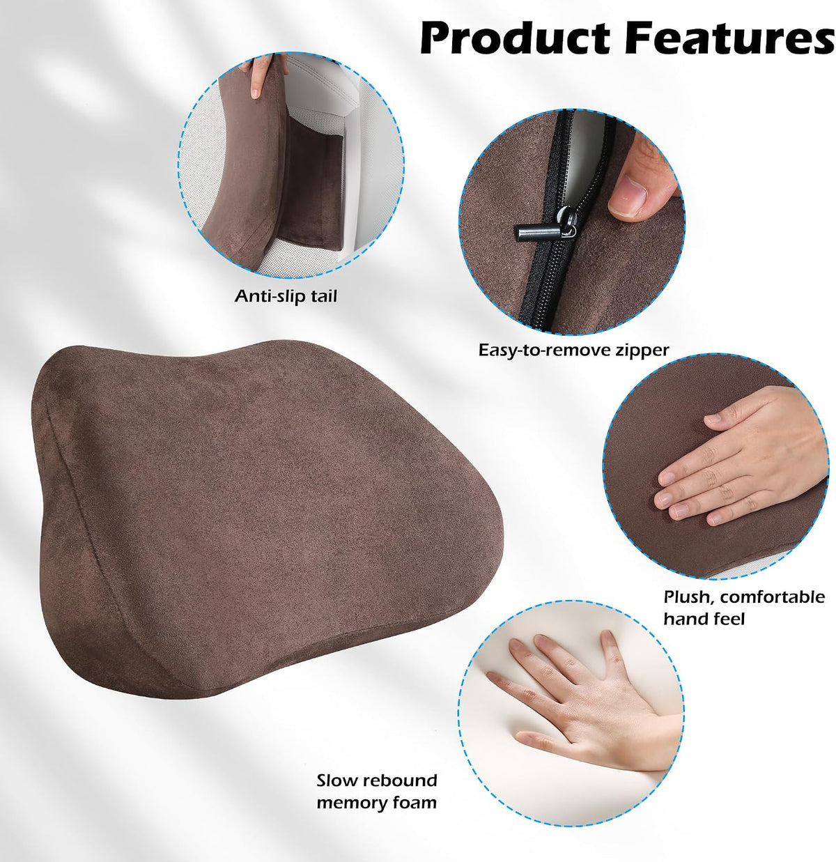 Lumbar Support Pillow for Car Lower Back Cushion, Brown, 2 Packs