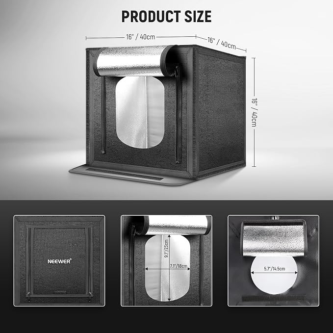 NEEWER 40CM Upgraded Photo Studio Light Box, 4 Backdrops, 5600K 144 LEDs