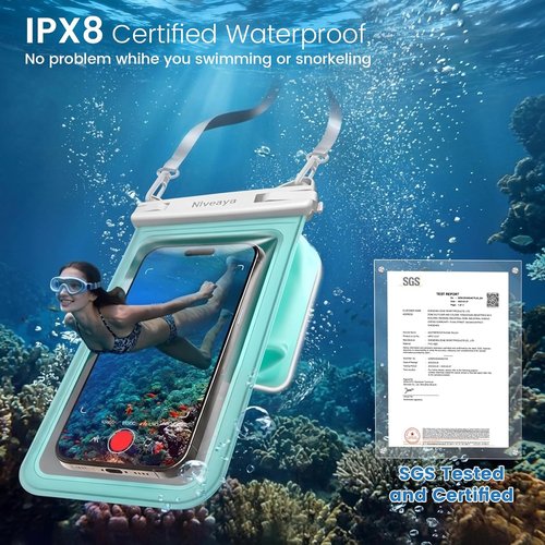 Niveaya 2 Pack IPX8 Waterproof Phone Pouch, Large Space Cell Phone Pouch Floating, Water Proof Phone Case with Lanyard, Phone Dry Bag Beach Cruise Ship Essentials(Up to 8.5")
