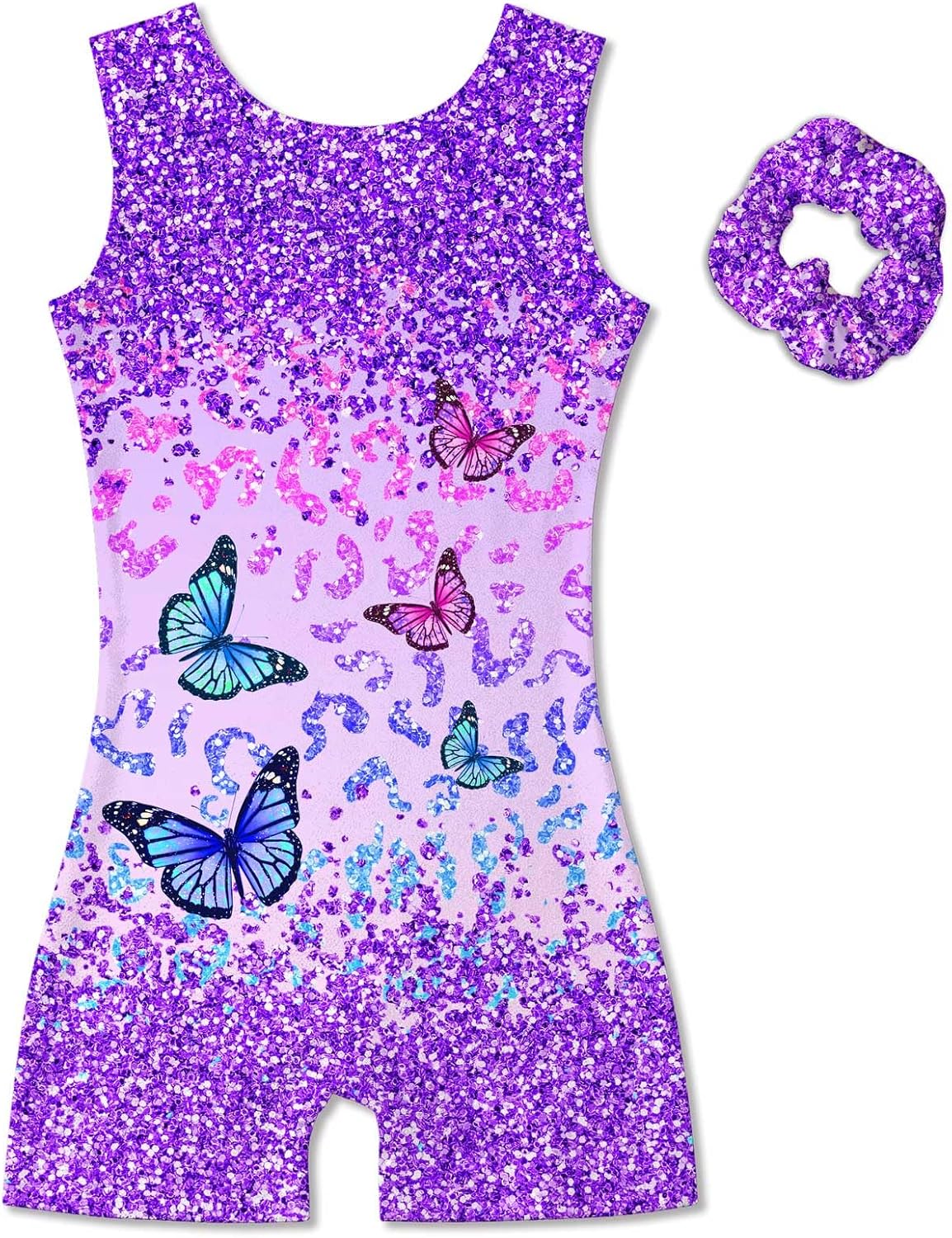 Vogseek Gymnastic Leotards for Girls 4-12Y | Sparkly Dance Unitards with Hair Scrunchie