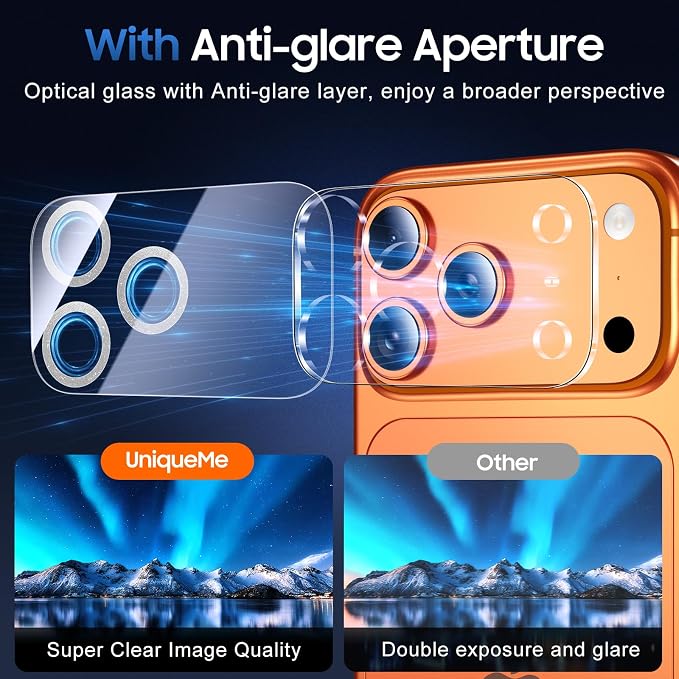 UniqueMe Compatible for 3 Pack iPhone 17 Pro Camera Lens Protector