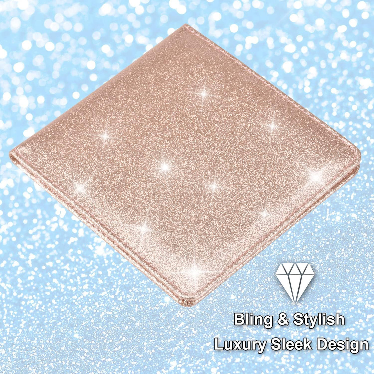 Cacturism Car Registration and Insurance Holder, Vehicle Glove Box Car Organizer Men Women Wallet Accessories Case for Cards, Essential Document, Driver License, Bling Rose Gold