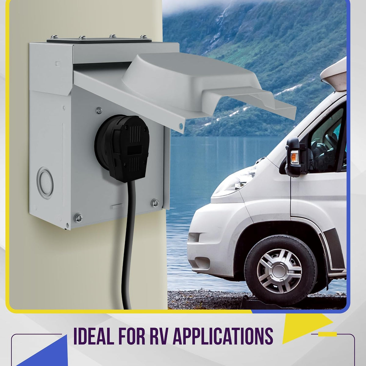 ENERLITES 50A RV Power Outlet Box, NEMA 14-50R, Black