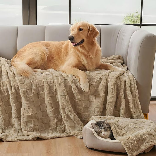 David's Home Large Dog Blankets Washable Pet Bed Cover, Soft Fluffy Fuzzy Cat Puppy Blanket with Premium 300GSM Fleece for Pet Kitten Doggy, Pale Khaki, 50x60IN