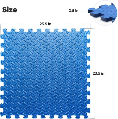 Home Gym Mat - EVA Interlocking Foam Exercise Tiles for Workouts & Play Areas | Blue, 24x24 in, 16 Tiles