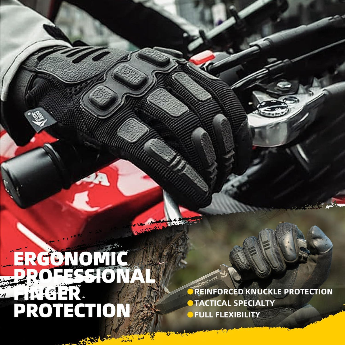 ZUNE LOTOO Tactical Touchscreen Gloves - TPR Finger Impact Protection & Padded Palm for Men | Ideal for Motorcycle, Airsoft, Paintball, Work
