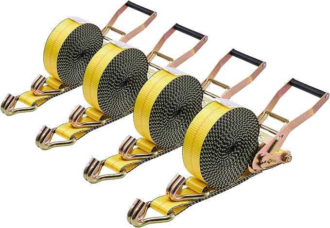 VEVOR Ratchet Straps, 2 in x 30 ft, Heavy Duty Tie Down Straps with Double J Hook, 10,000 lbs Break Strength, Carry Bag, Tie Down Ratcheting for Moving, Trailers, Motorcycles, Kayaks, Car Roof, 4 Pack