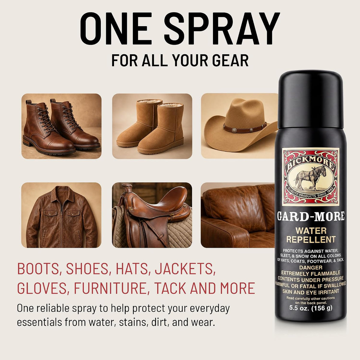 Gard-More Water & Stain Repellent | Leather & Suede Protector Spray | Shoe Waterproof Spray | Heavy Duty Fabric Protector for Leather Boots, Hats, Jackets & UGGs | Won't Darken or Yellow | Made in USA