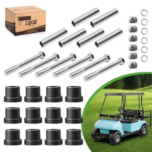 10L0L Golf Cart Front and Rear Leaf Spring Bushing and Sleeve & Screw Kit for Club Car DS 1992-up Golf Cart, OEM 1015583, 1012303, 8754, 8755