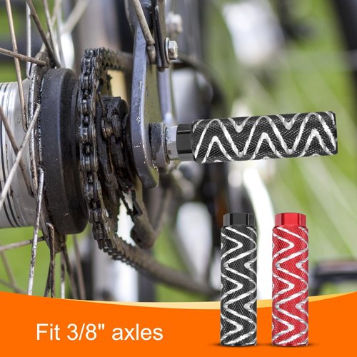 HARFINGTON 2 Pairs Bike Pegs Aluminum Alloy Rear Stunt Pegs Anti-Skid Foot Pedals Fit 3/8" Axles for Mountain Bike BMX, Black & Red
