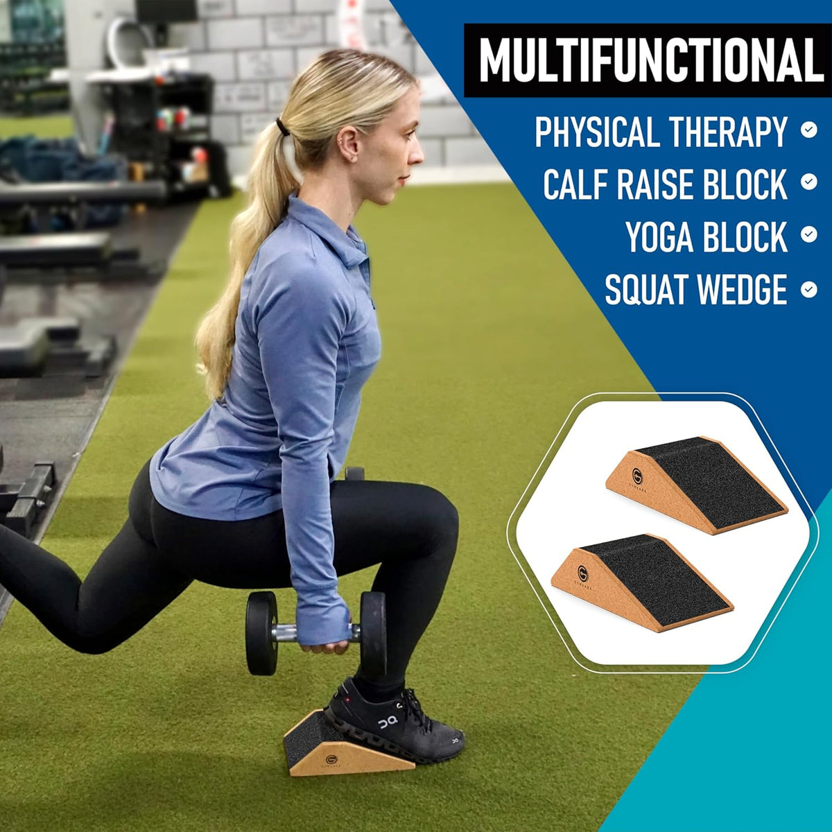 Squat Wedge Block Cork 2 Pack - Non-Slip Heel Elevated Wedge for Safe Squats & Calf Raises