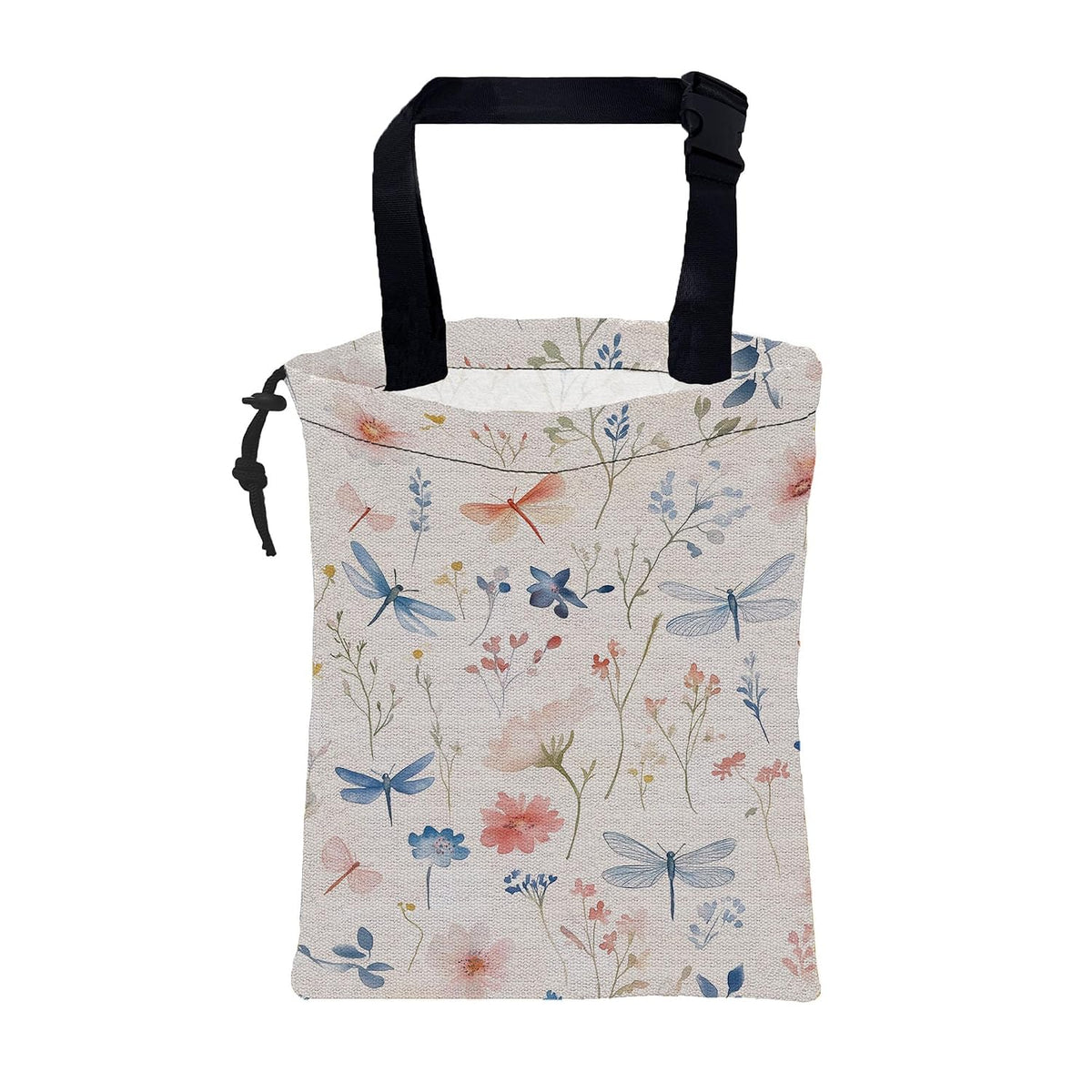 Car Garbage Bag Watercolor Flowers and Dragonflies Hanging Canvas Car Trash Bag Drawstring Car Back Seat Organizer for Car Back Front Seat Console with Adjustable Buckle