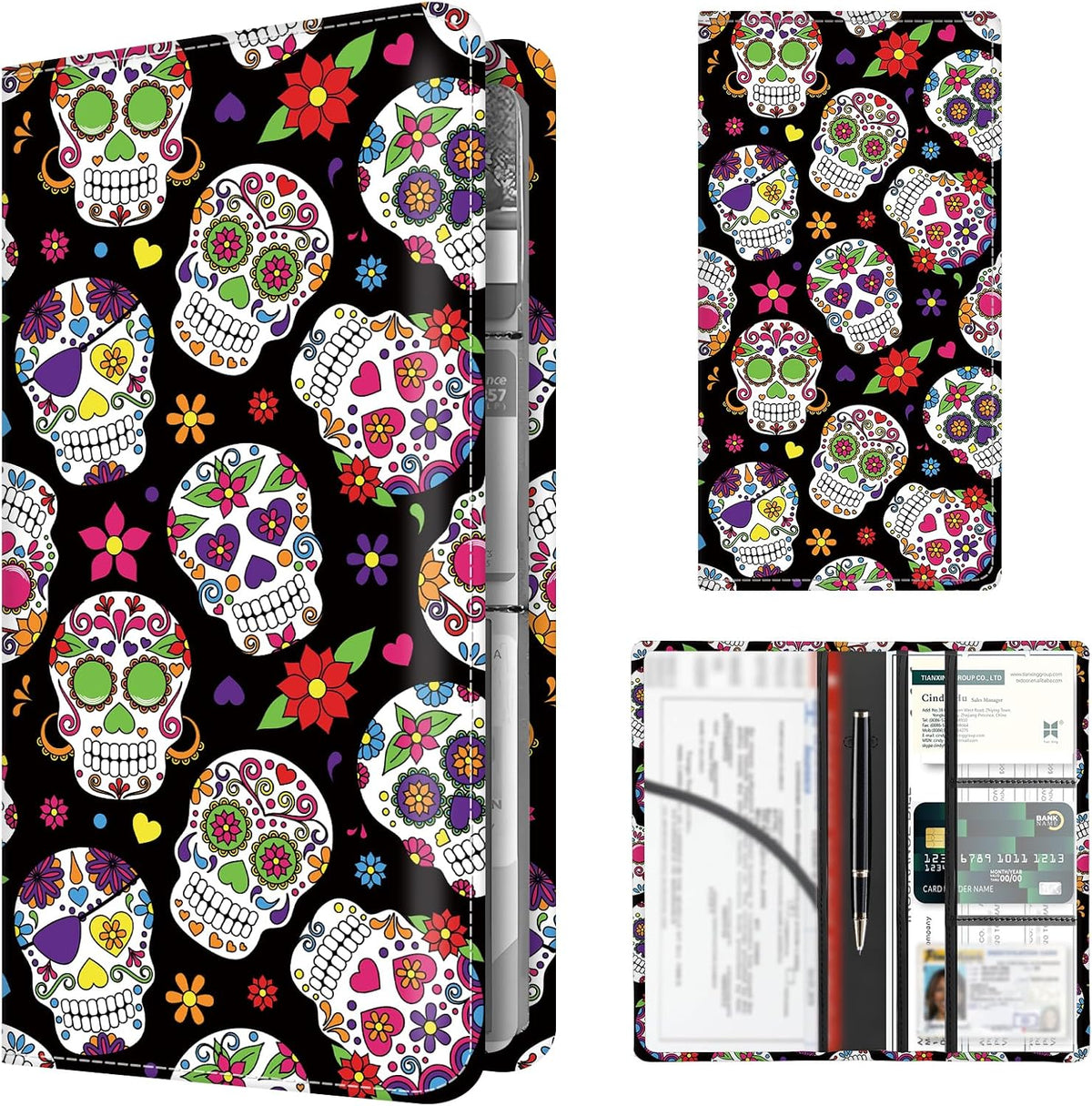 Premium Car Registration and Insurance Card Holder, Cute PU Leather Car Document Holder, Vehicle Glove Box Car Organizer with Magnetic Closure for Driver License, Cards Boho Flowers