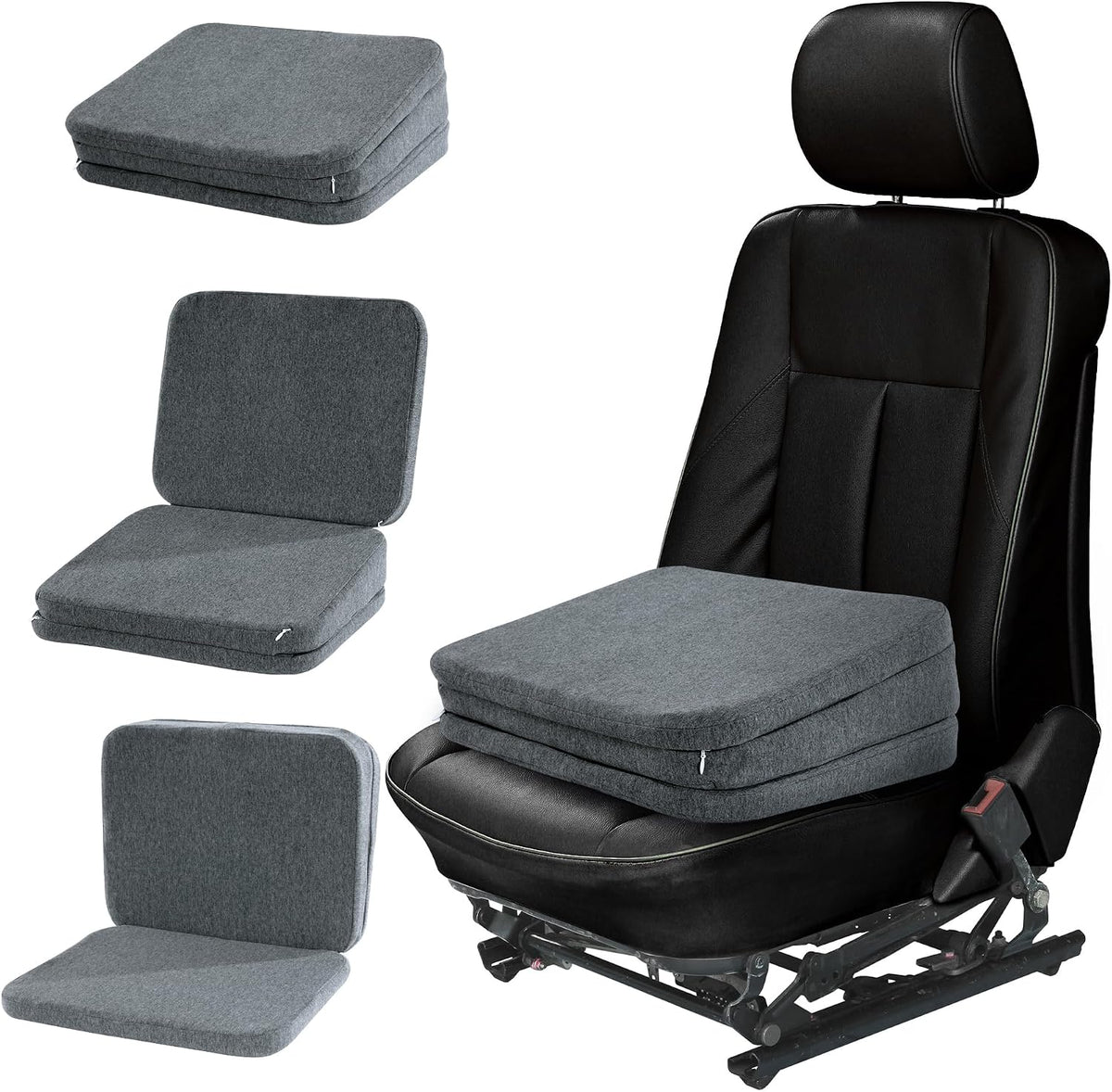 HOMBYS Adjustable Car Booster Seat for Short Drivers, 3 Heights for Different People, Adult Car Seat Cushions for Driving, Supportive Car Seat Pad for Lower Back Pain Reduce, (17"x13.8"x6.3", Grey)