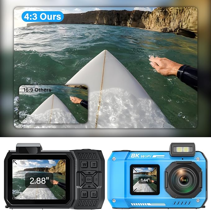 8K Underwater Camera, WiFi 33FT 70MP Waterproof Camera