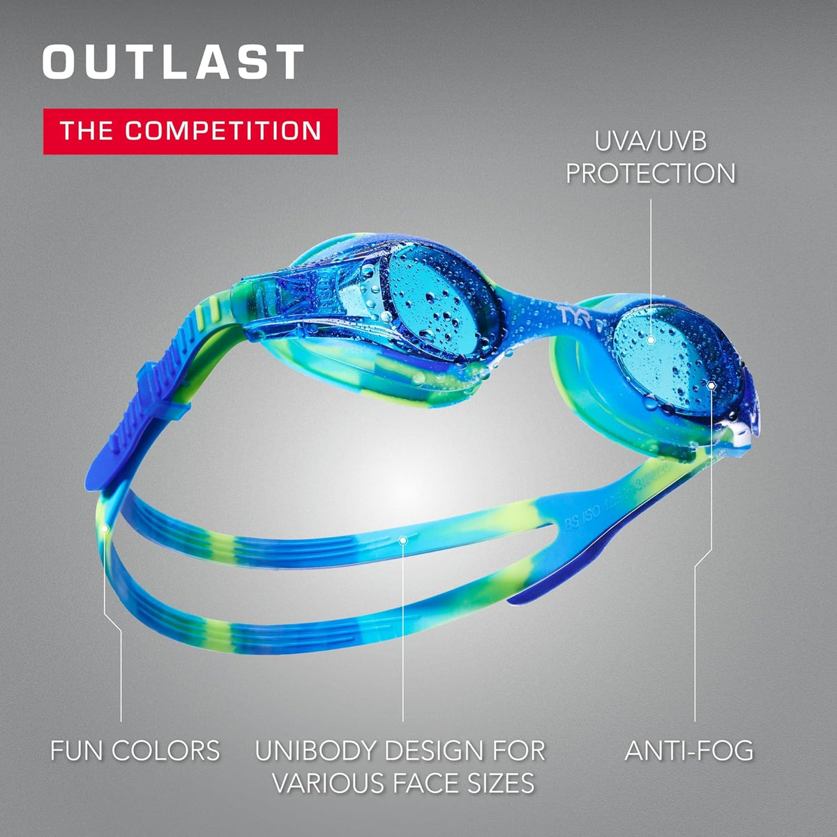 TYR Swimple Swim Goggles - Colorful Tie-Dye Design for Kids | Comfortable & Secure Fit