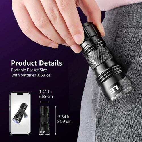 LE Black Light Flashlight - Compact UV Light with 21 LEDs for Detecting Stains & Inks | 395nm