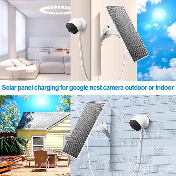Solar Panel for Google Nest Camera Outdoor or Indoor, 5V 5W Solar Power Charger