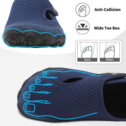 LeIsfIt Women's & Men's Breathable Barefoot Shoes Wide Toe Box Walking Shoes Non-Slip Lightweight Slip-On Shoes for Hiking, Casual Outings & Daily Use Navy, 8.5 Women/7.5 Men