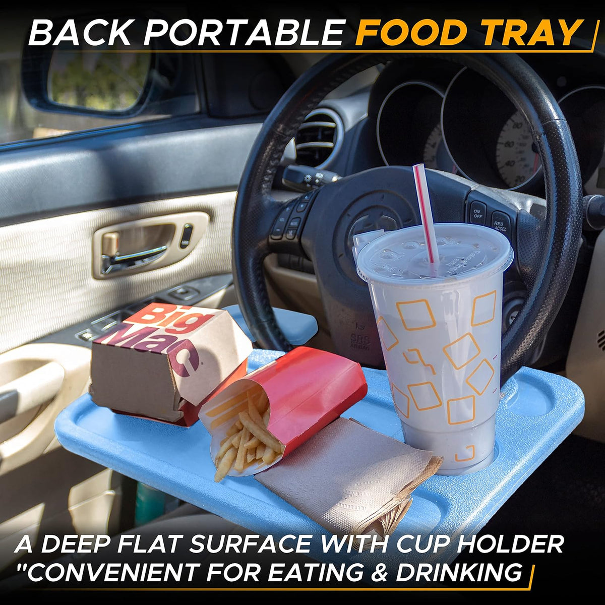 EcoNour 2 in 1 Car Steering Wheel Tray (Blue) | Car Tray for Laptop