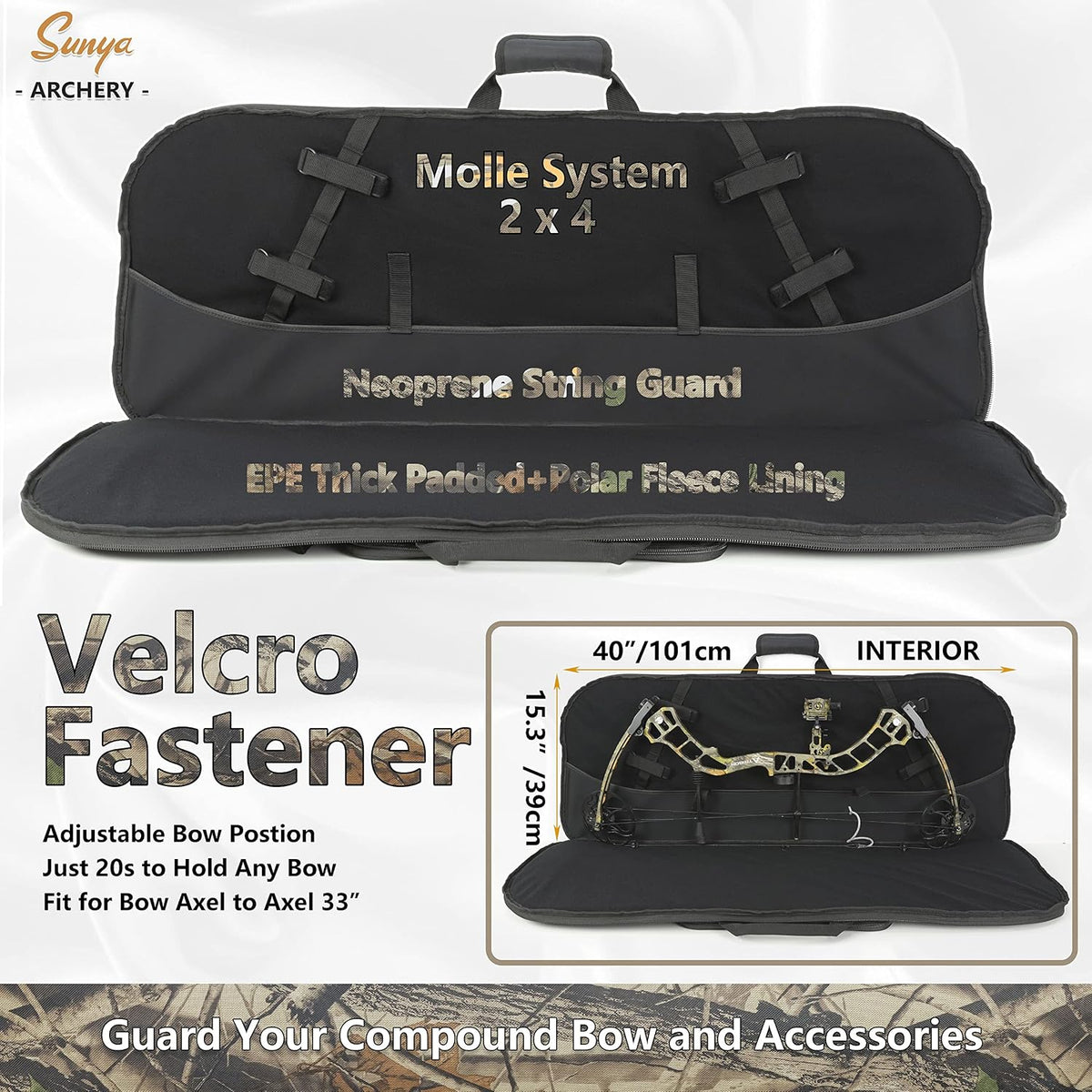 SUNYA Compound Bow Case with Molle System - Neoprene Bow String Protection & Padded Shoulder Sling - Soft Carrying Case for Archery Accessories, Equipment