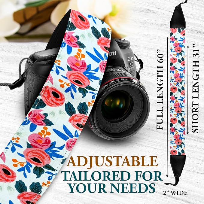 Art Tribute Custom Camera Strap White Flowers