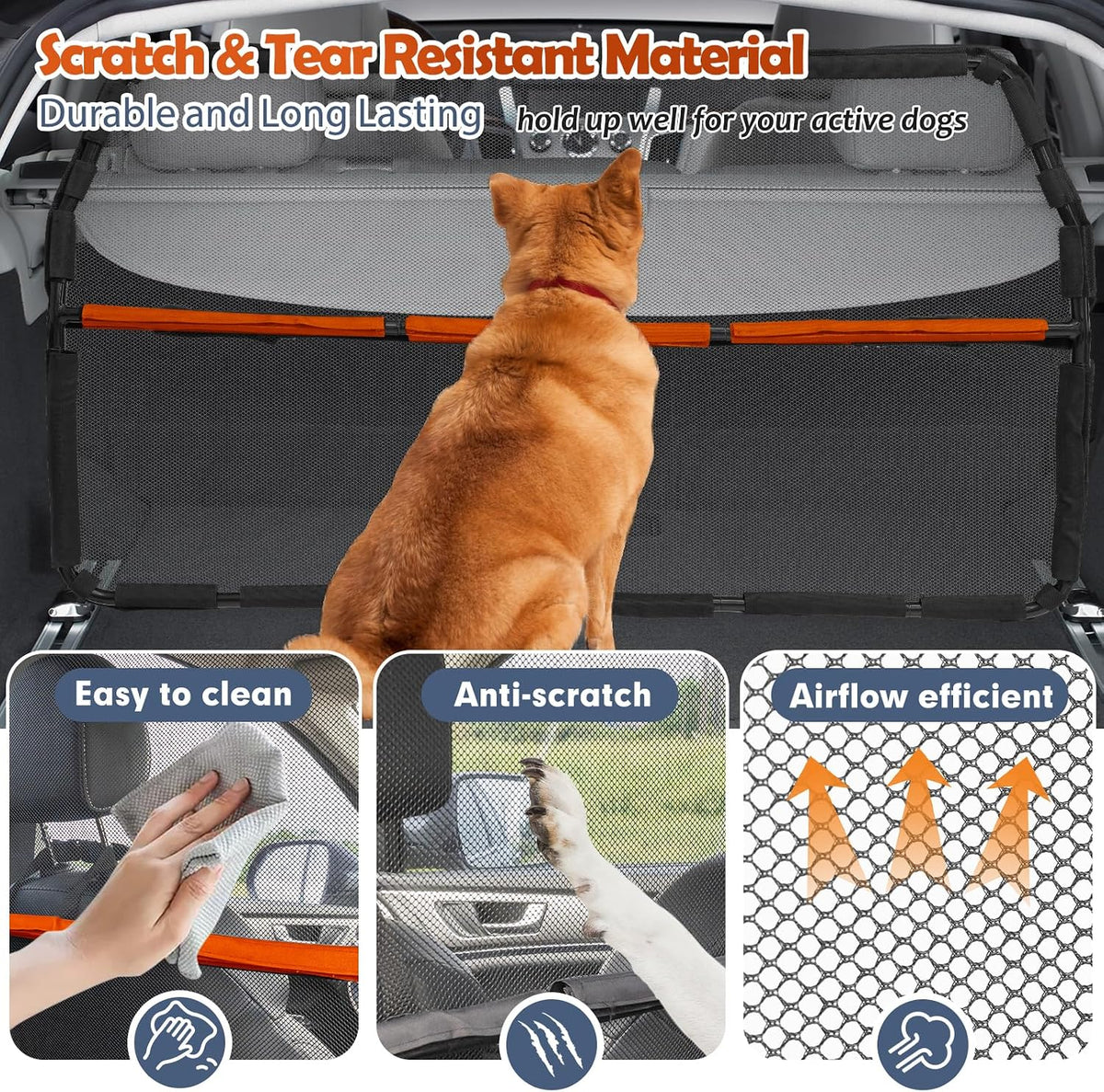 Dog Car Barrier for Back Seat & Trunk - 46" Wide for Compact SUV and Cars