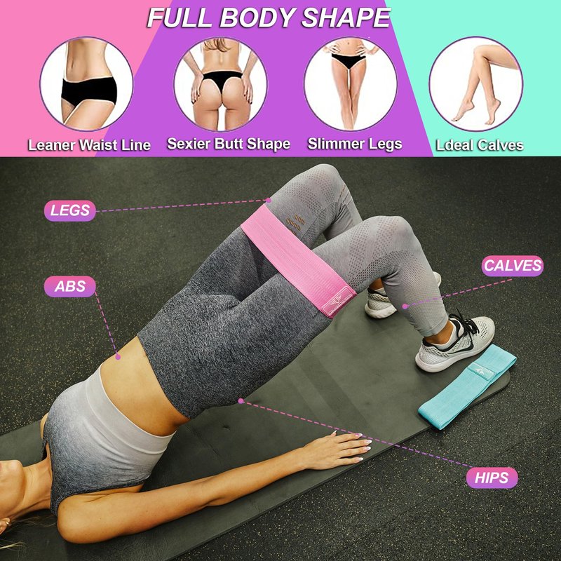 Vikingstrength Booty Bands, Resistance Bands, 3 Levels Exercise Workout Elastic Bands for Legs and Butt, Non-Slip Glute Hip Thigh Band, Booty Bands for Woman Gym Work Out + V-Strength Workout App