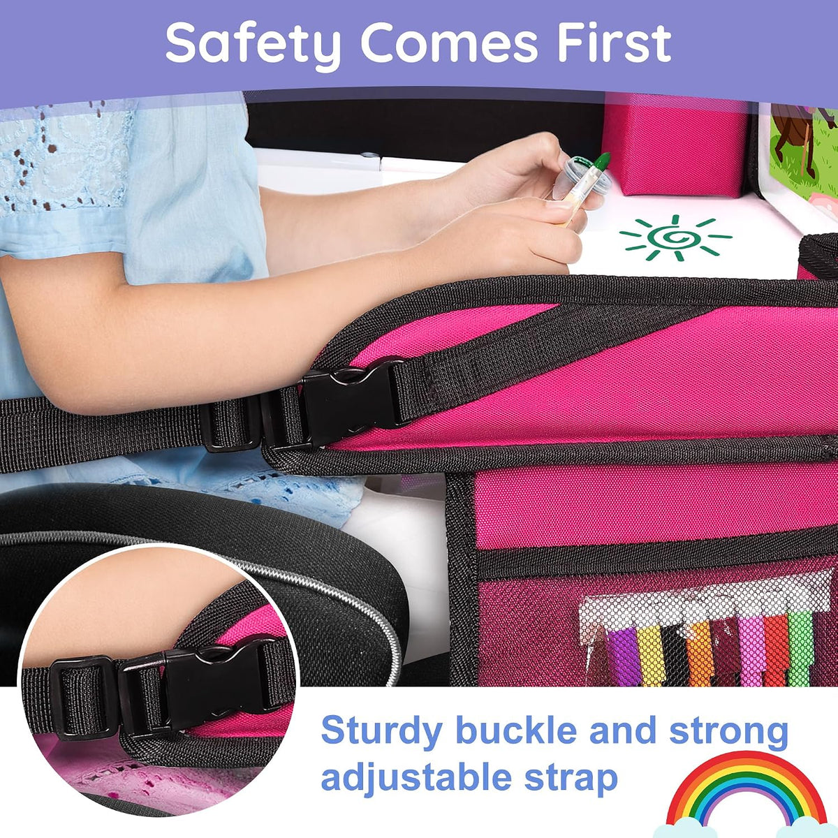 Kids Lap Desk Tray for Road Trip Activities, Portable, Pink 1PCS