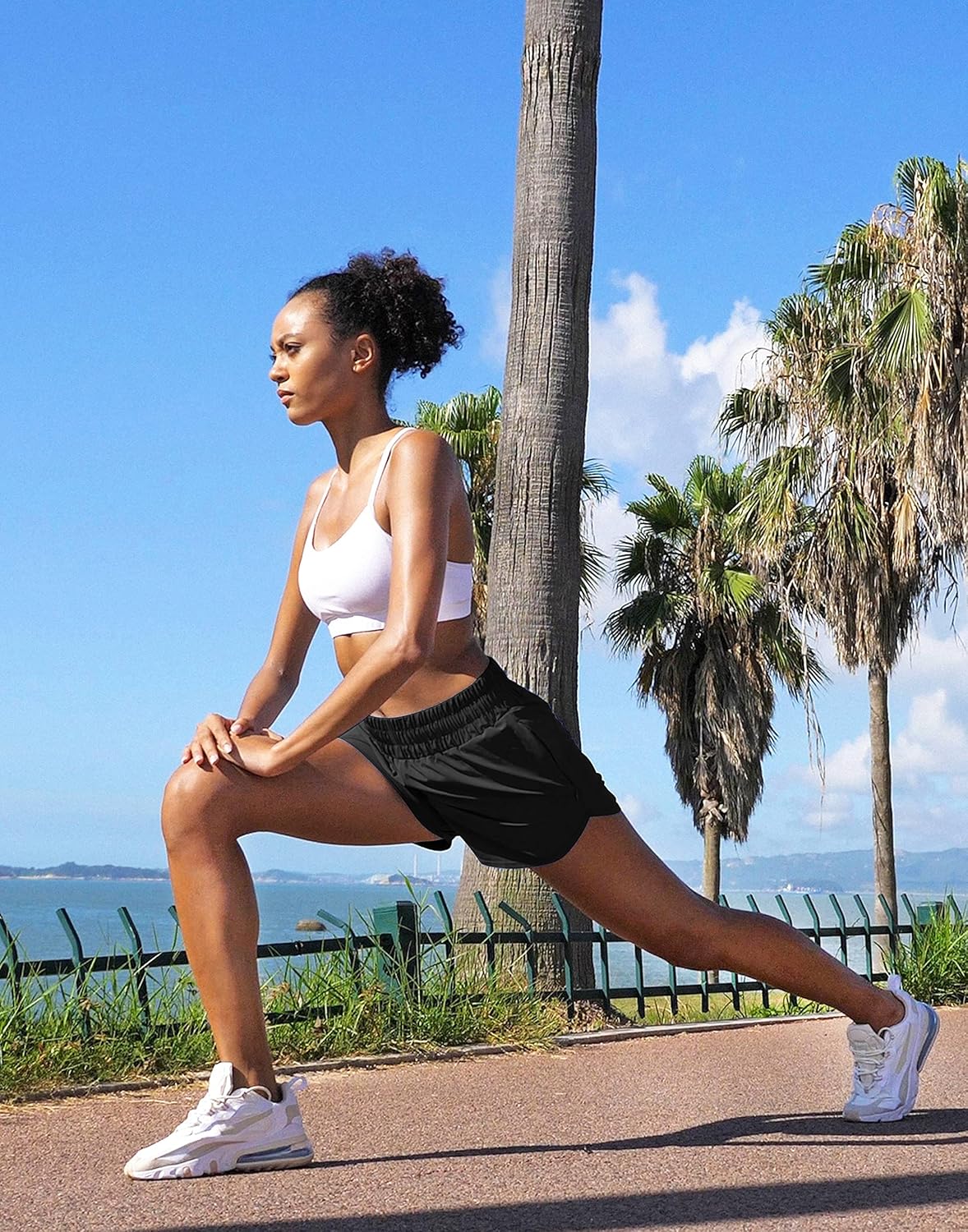 SANTINY Women's Running Shorts - High Waisted Athletic Gym Shorts with Zip Pockets & Liner