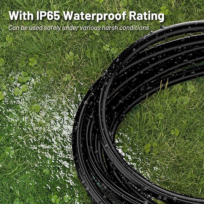 75 Ft 10A 1250W 16AWG Black Indoor Outdoor Extension Cord Waterproof, Extension Cord with 3 Prong Grounded Plug, Flexible Weatherproof Power Cable, SJTW