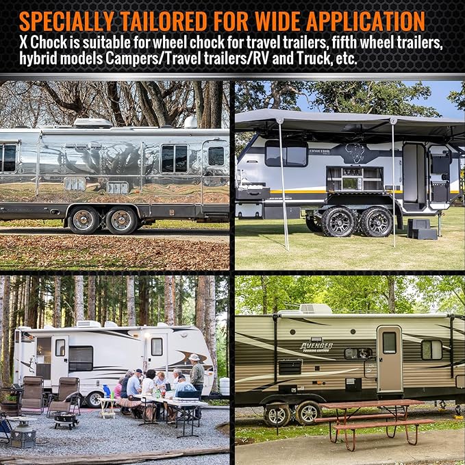 X-Shaped Wheel Chocks for Travel Trailer【Allow Drill Adjust】 RV Stabilizers X chocks Camper Wheel Chock for Travel Trailers RV Accessories Wrench Adjustable 3"-11.5" （2 PCS） Black